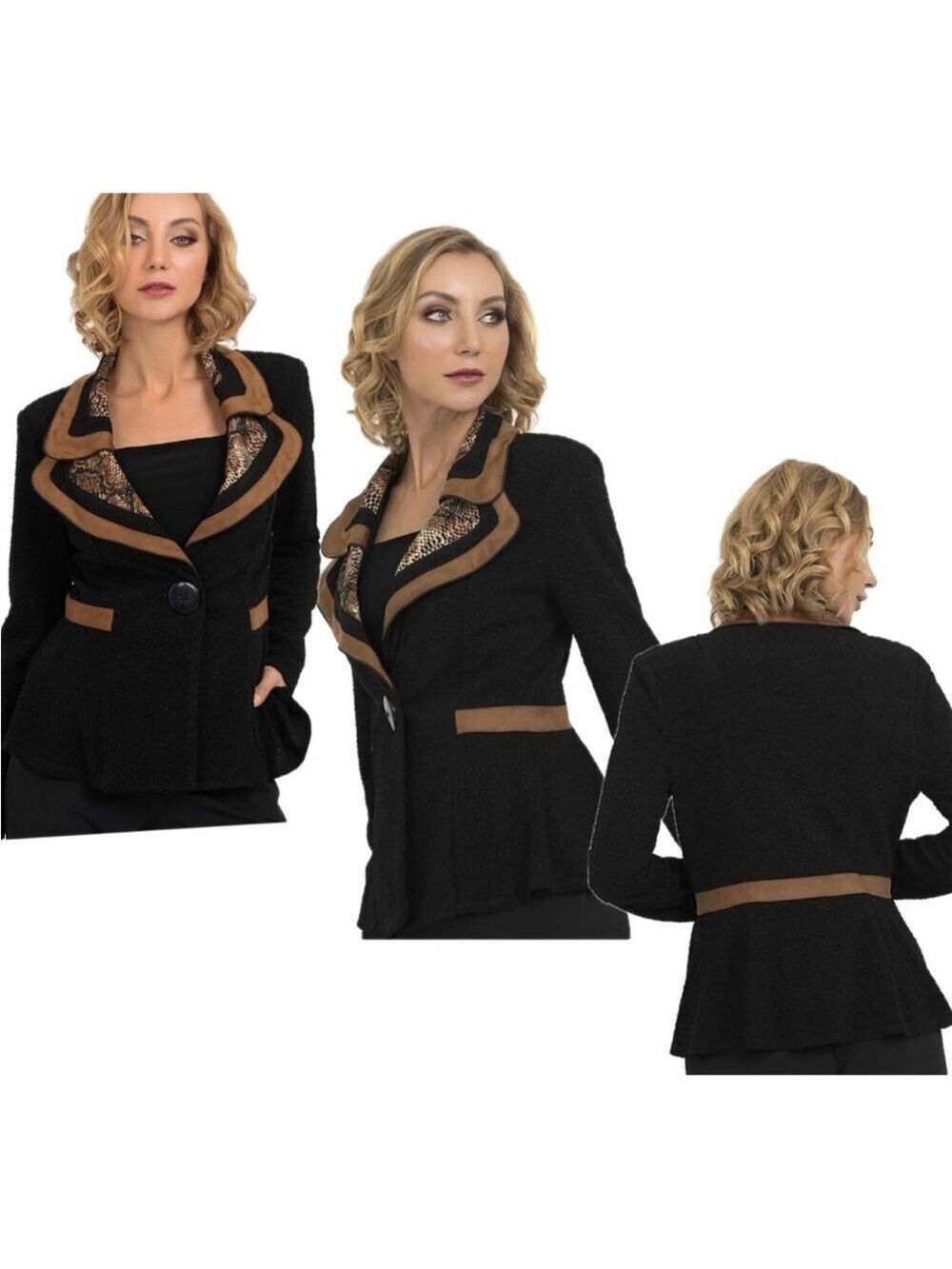 Joseph Ribkoff Womens
Blazer Snake Print Loose Fit
One Button Front Black 12